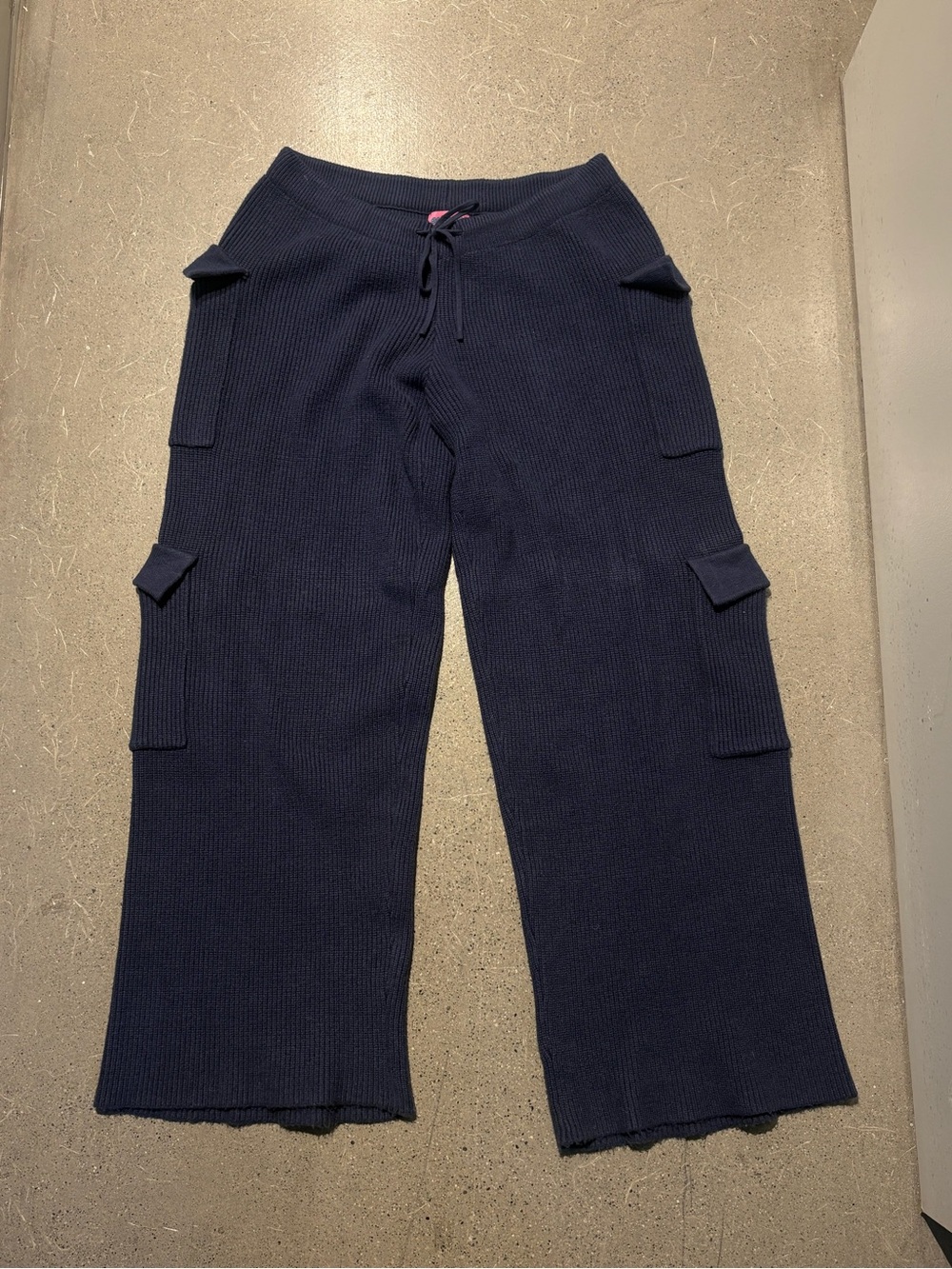 Edikted Navy Ribbed Cargo Knit Pants